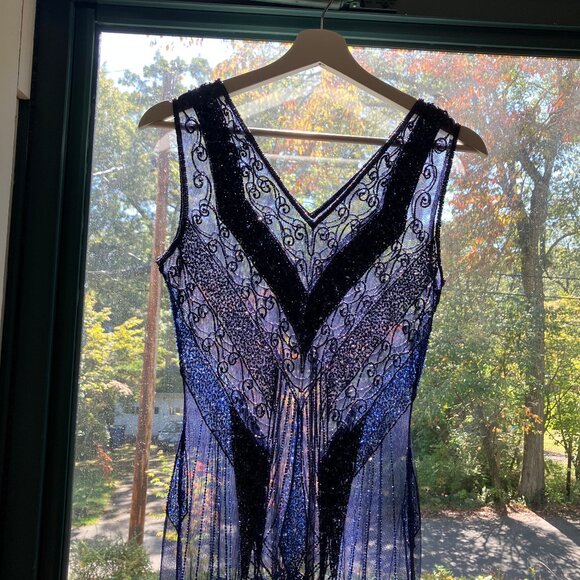 Chic Midnight Blue Embellished Midi Dress - Picture 11 of 15